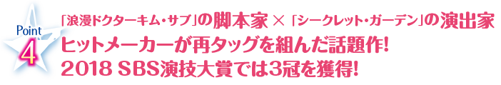 「浪漫ドクターキム・サブ」の脚本家×「シークレット・ガーデン」の演出家ヒットメーカーが再タッグを組んだ話題作！2018 SBS演技大賞では3冠を獲得！